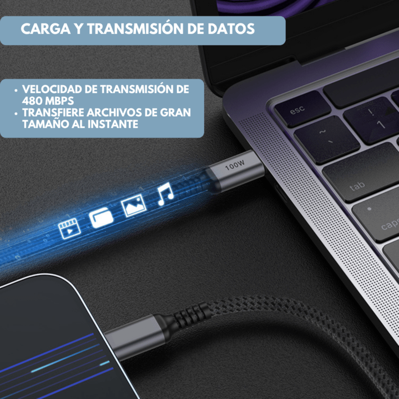Cable Cargador USB-C a USB-C 100W (20V/5A) BE-C2 - Image 4