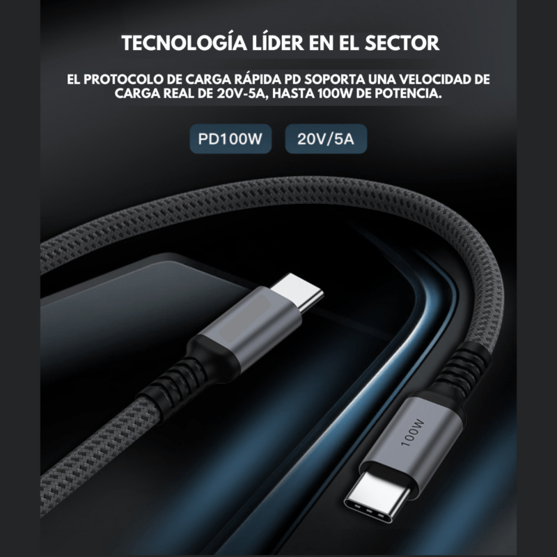 Cable Cargador USB-C a USB-C 100W (20V/5A) BE-C2 - Image 5