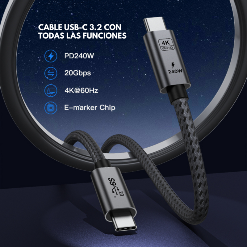 Cable Cargador USB-C a USB-C 240W (48V/5A) BE- C3 - Image 5