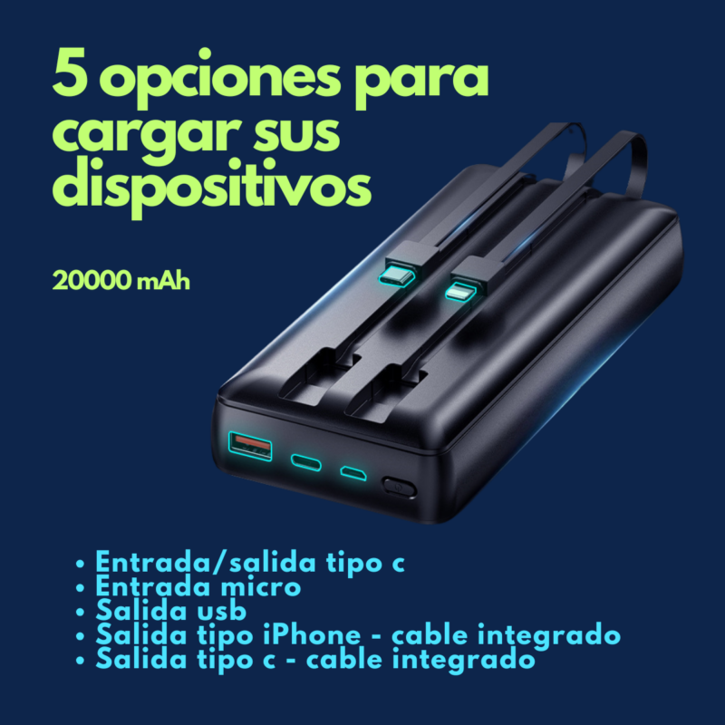 Power bank / Batería Portatil Con Cable Usb-c y Lightning 20000 mAh BE-PB2 - Image 3