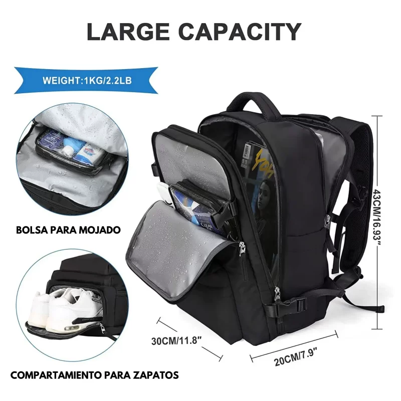 Morral para Viaje BE-BP con USB Espacioso y Versátil - Image 4